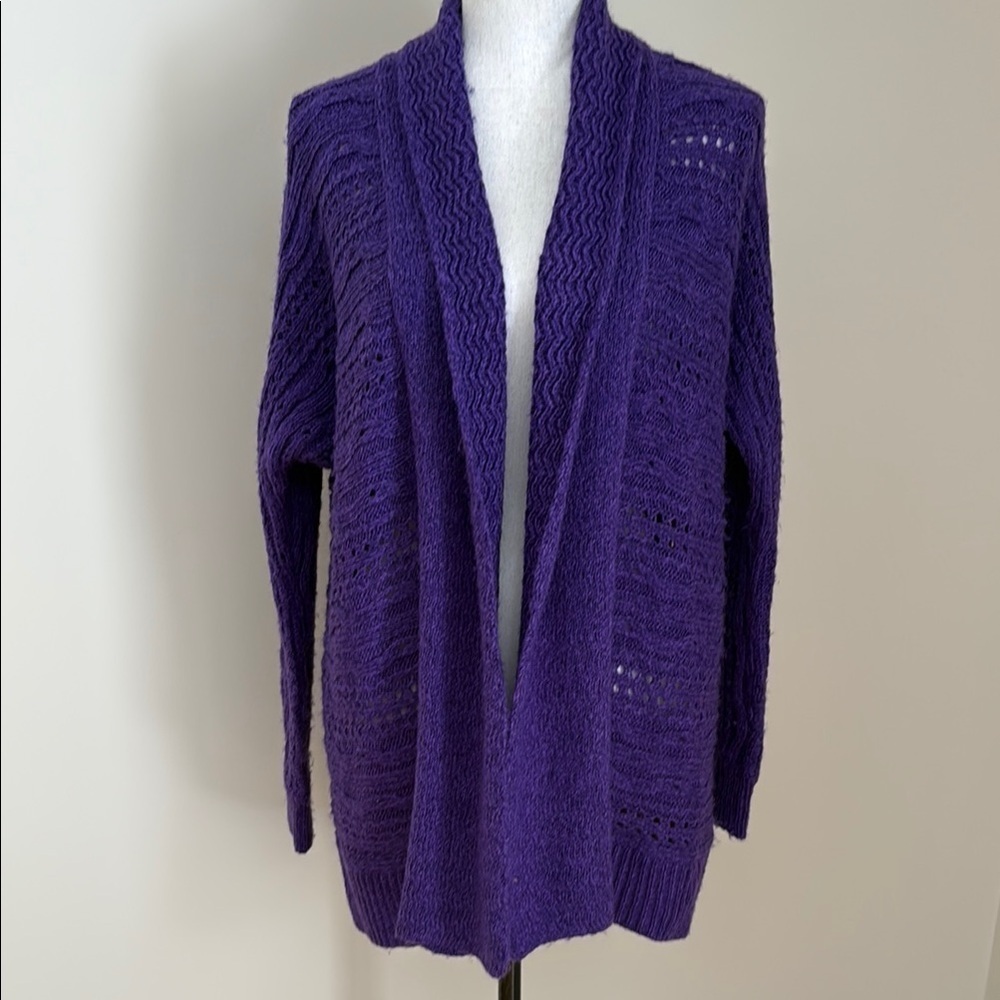 Chico's 1 Women's Purple Open-Front Long Cardigan Sweater M 8
